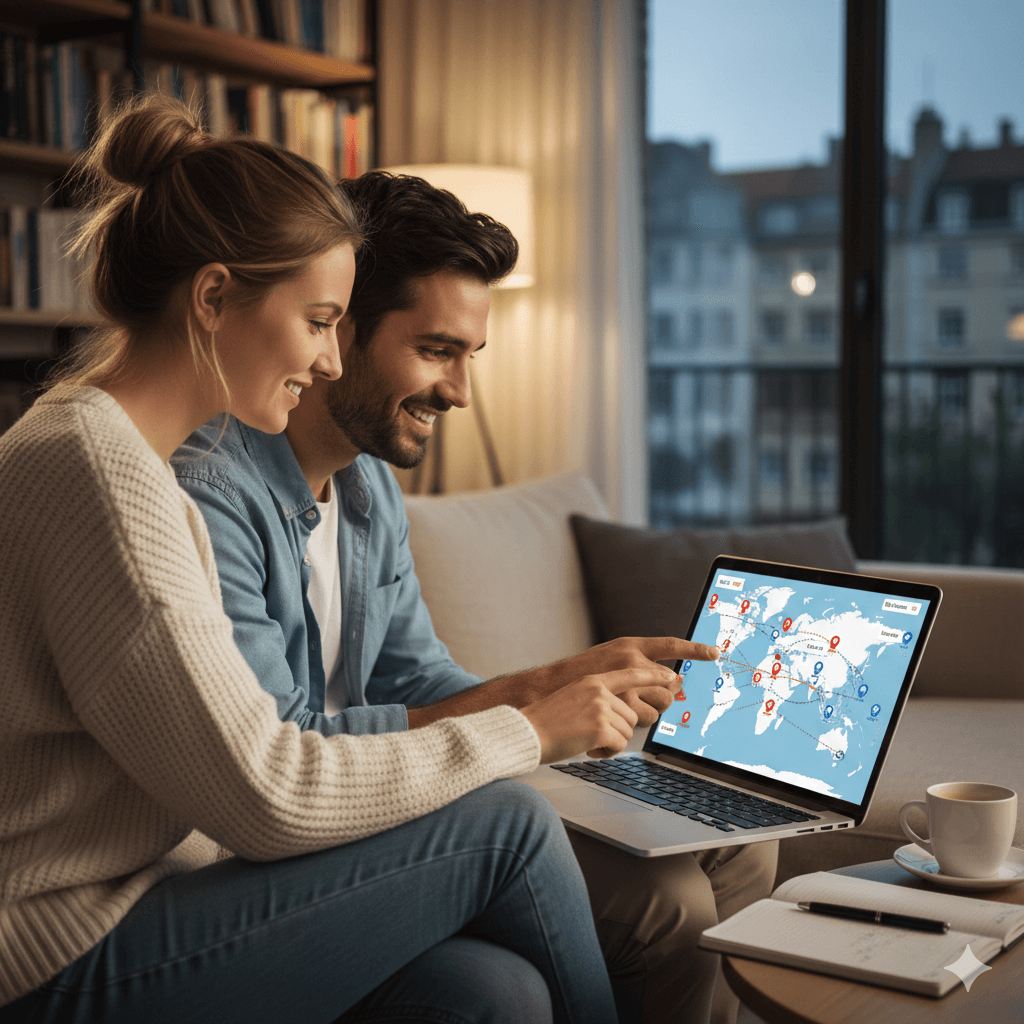 Mapa s vyznačenými letiskovými a mestskými pobočkami autopožičovne, ktoré majú odlišné dynamické ceny prenájmu.